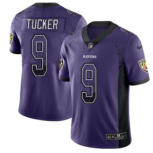 Men's baltimore Ravens #9 Justin Tucker drift fashion jersey purple