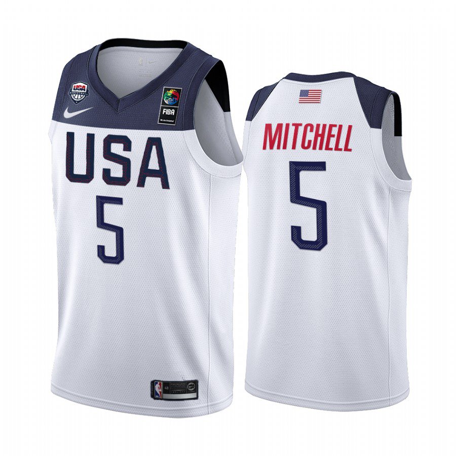 Men's 2019 FIBA Basketball World Cup USA Team Donovan Mitchell White Jersey