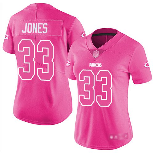 Women Aaron Jones Green Bay jersey pink