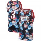 Men's 76ers #3 Allen Iverson Floral Fashion Jersey Black New