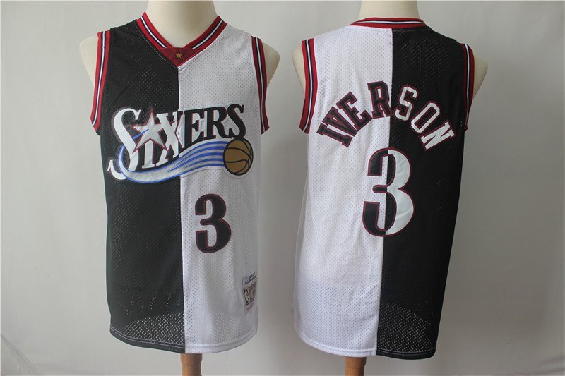 Men's 76ers #3 Allen Iverson Throwback Jersey black White Split Edition