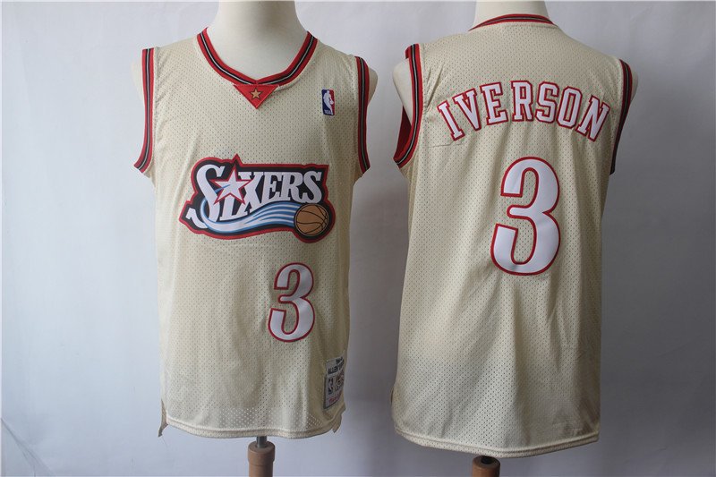 Men's 76ers 3 Allen Iverson throwback jersey beige