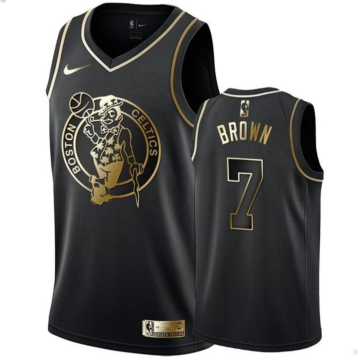 Men's Jaylen Brown boston celtics black golden edition jersey