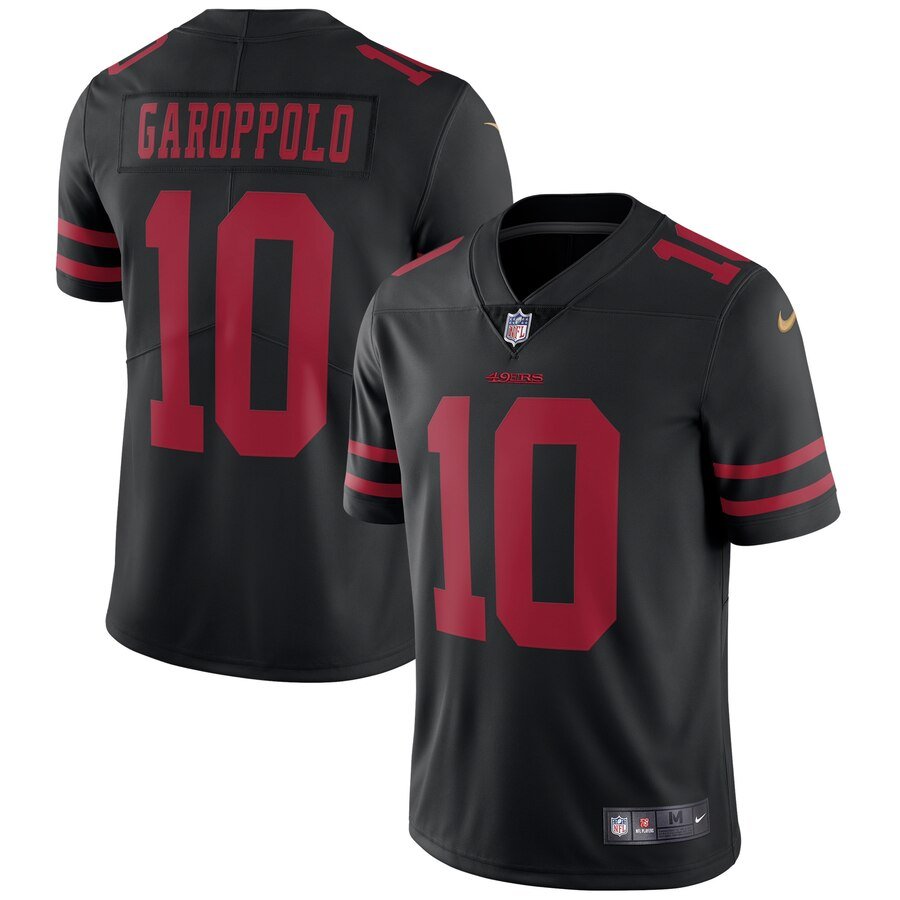 Men's 49ers 10 Jimmy Garoppolo color rush Limited jersey black