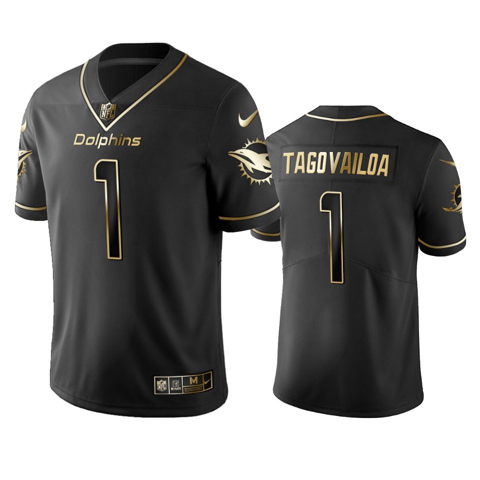 Men's Tua Tagovailoa Miami Dolphins Golden Edition jersey black