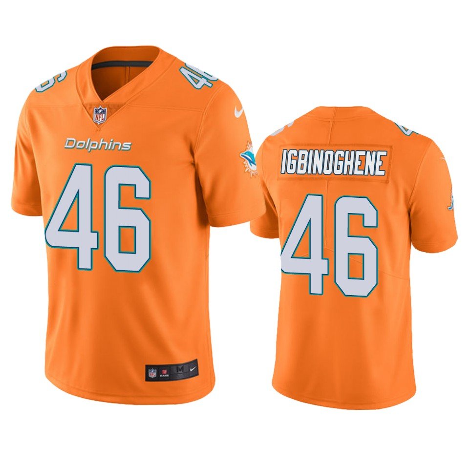 Men's / youth Noah Igbinoghene Miami Dolphins color rush jersey Orange