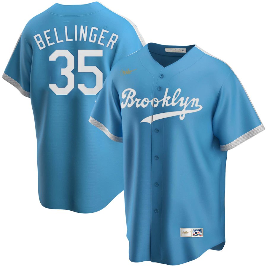 Men's  Dodgers #35 Cody Bellinger cooperstown collection Jersey baby blue