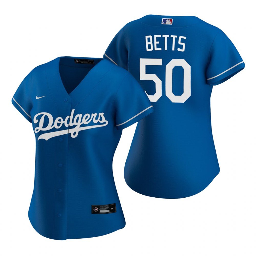 Women's Dodgers 50 Mookie Betts baseball jersey blue