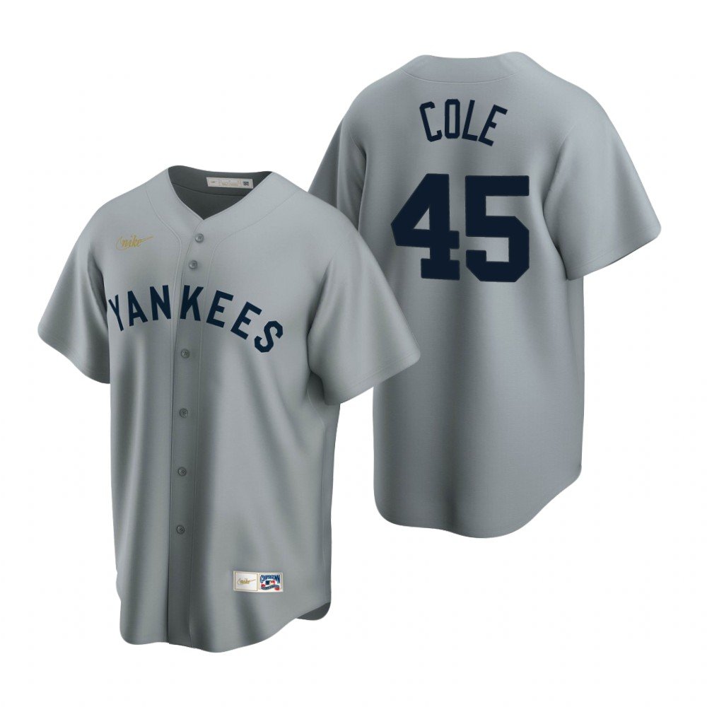 Men's NYY #45 Gerrit Cole  gray road cool base Jersey