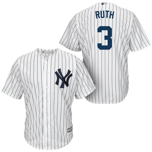 Men's NYY 3 Babe Ruth White  Cool Base Jersey pinstripe