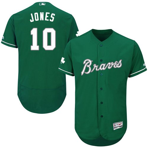 Men's ATL 10 Chipper Jones St. Patrick's Day Jersey green
