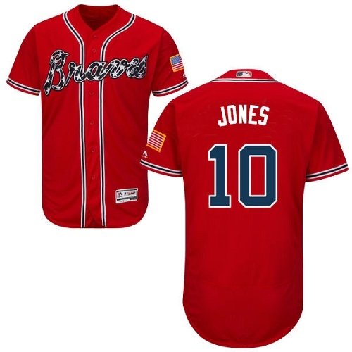 Men's ATL #10 Chipper Jones Red FlexBase Jersey Stitched