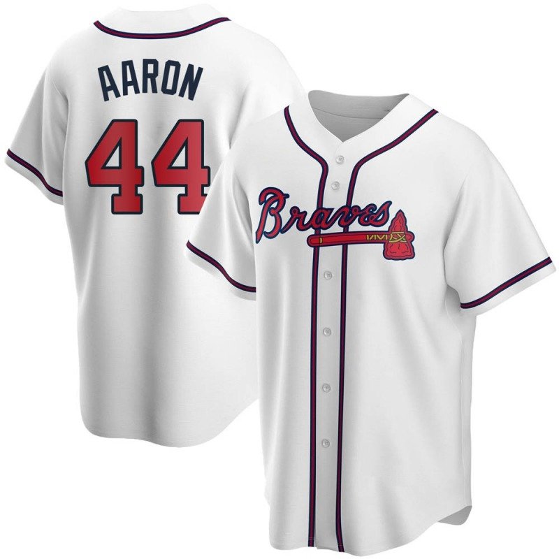 Mens / Youth Atlanta Braves 44 Hank Aaron White Baseball Jersey