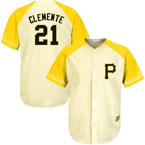 Men's Pirates 21 Roberto Clemente baseball Jersey cream Yellow