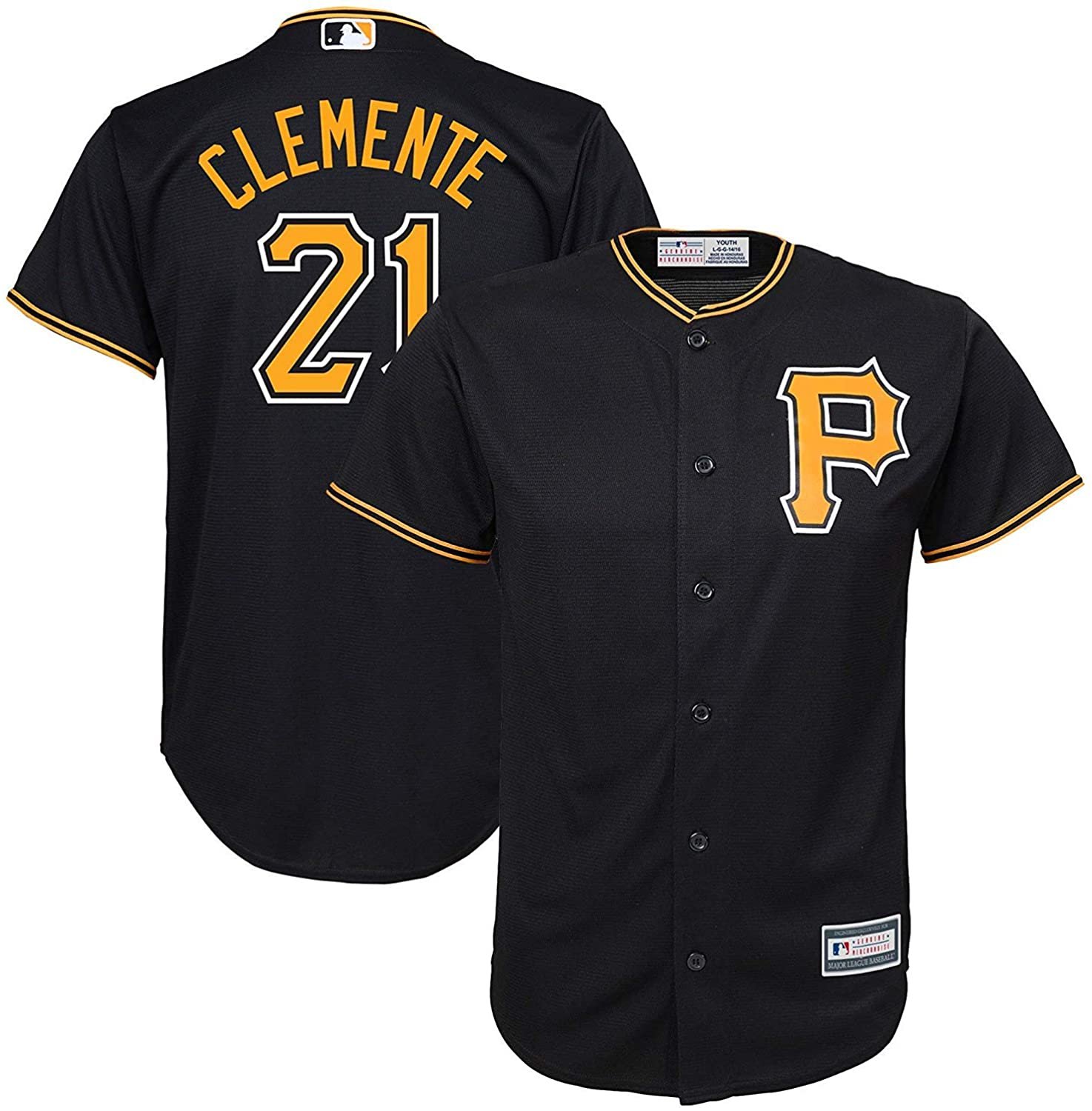 Youth kids Pittsburgh Pirates 21 Roberto Clemente black baseball Jersey