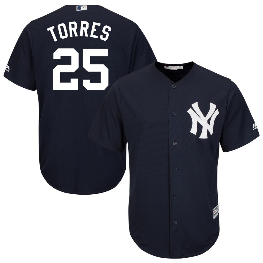 Mens New York Yankees 25 Gleyber Torres Baseball Jersey Navy Blue