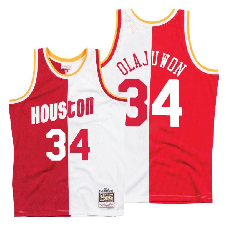 Mens Hakeem Olajuwon Houston Rockets throwback split jersey