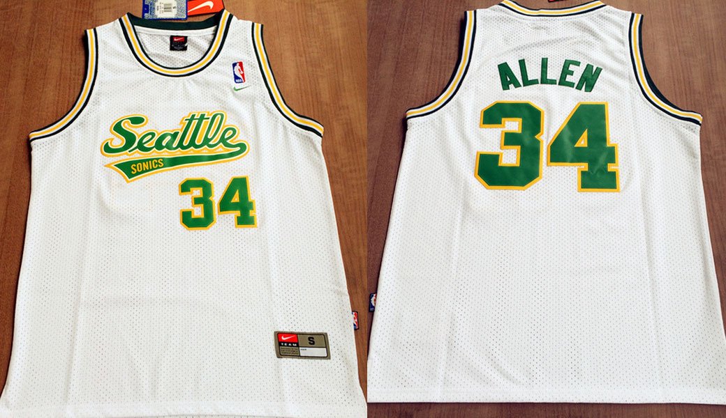 Mens Ray Allen seattle Sonics throwback jersey white