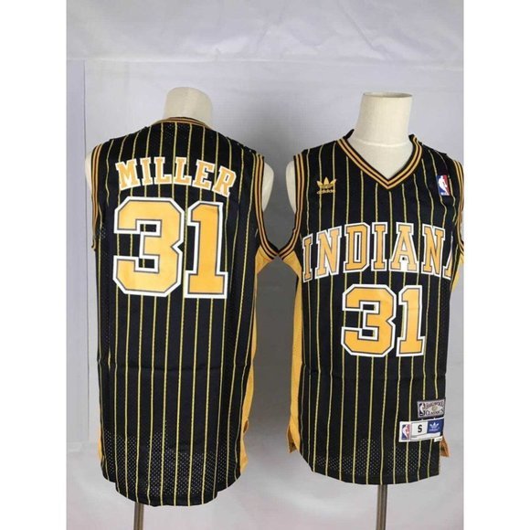 Men's  Reggie Miller throwback stripe jersey black pinstripe