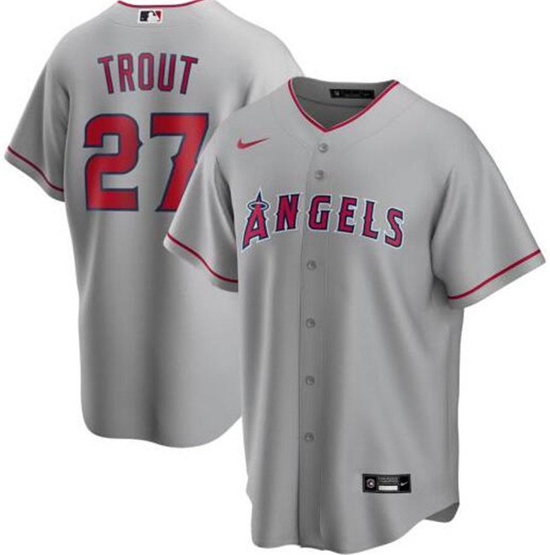 Youth Los Angeles Angels #27 Mike Trout Gray Kids Cool Base Jersey Stitched