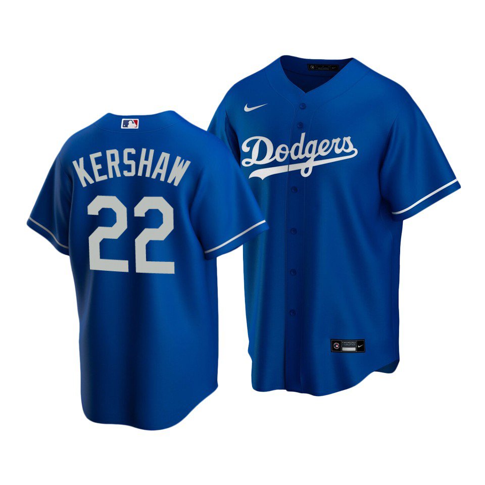 Men's Dodgers #22 Clayton Kershaw Royal Alternate Cool Base Jersey