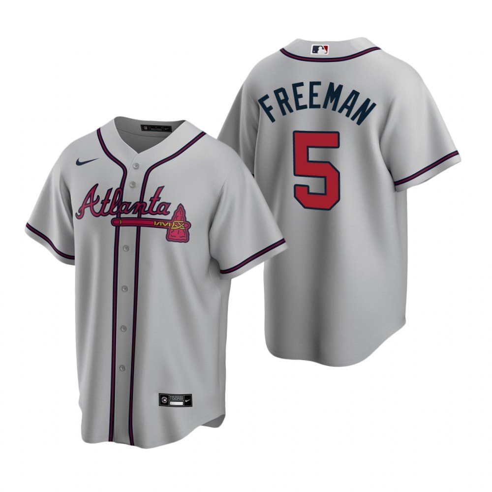 Men's ATL 5 Freddie Freeman road stitched Jersey Gray