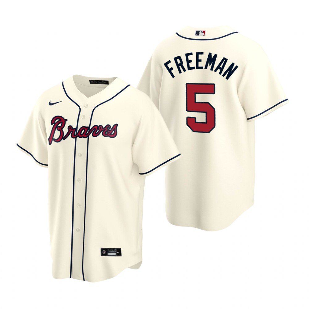 Men's ATL 5 Freddie Freeman Cream  Player Jersey stitched