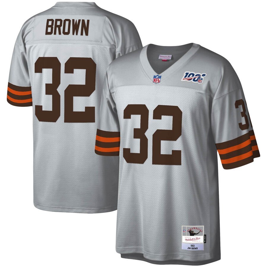 Men's Jim Brown cleveland browns throwback jersey gray