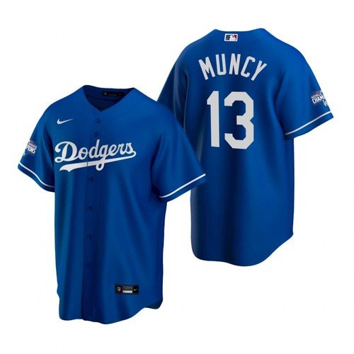 Men's / Youth Max Muncy Dodgers 2020 world series champion patch alternate jersey blue