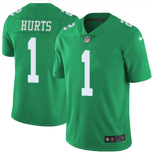 Men's Jalen Hurts Philadelphia Eagles 1 color rush jersey green