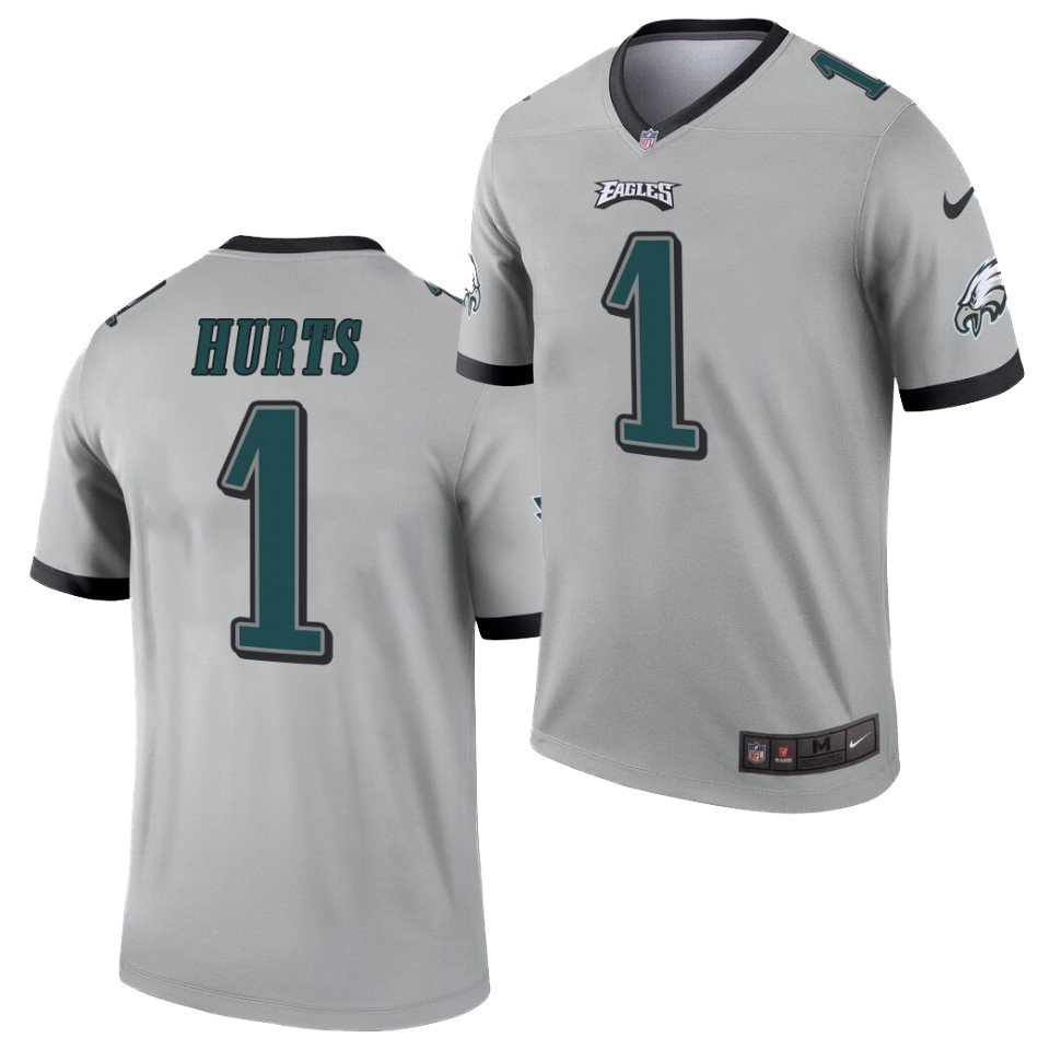 Men's Jalen Hurts Philadelphia Eagles 1 color rush jersey gray