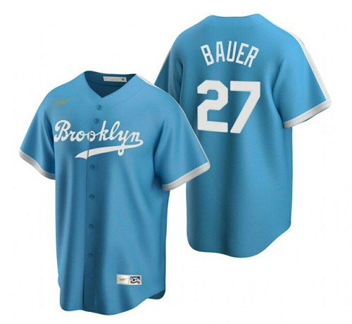 Men & Youth trevor bauer Dodgers  27 cooperstown jersey powder blue