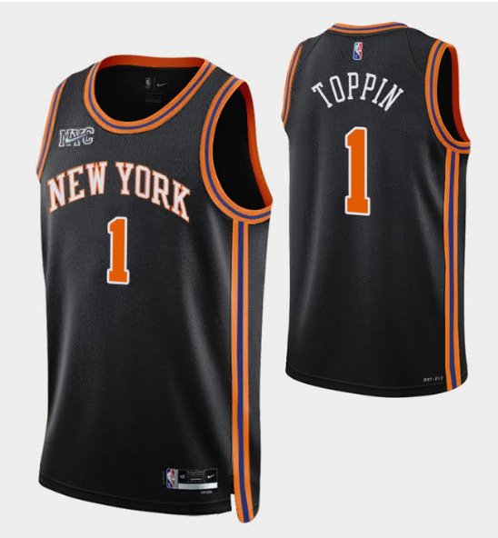 Men & Youth Obi Toppin Knicks #1 75th anniversary city jersey black