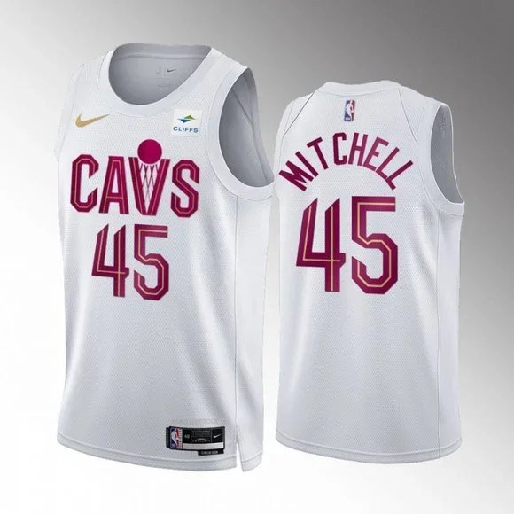 Men's Cavaliers 45 Donovan Mitchell Association Jersey White 2022-23