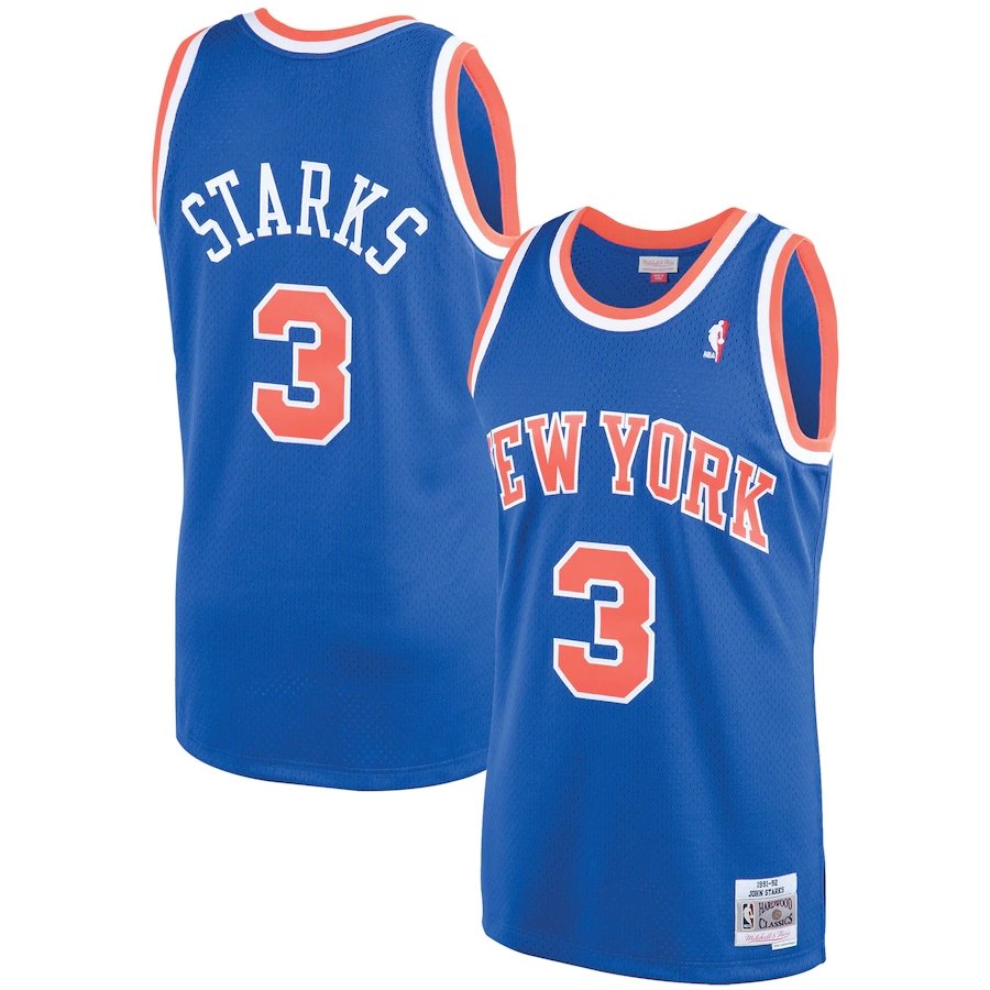 Men's New York Knicks #3 John Starks Jersey Blue Mitchell & Ness