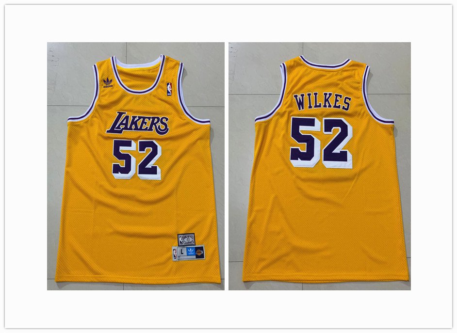 Men's Lakers #52 Jamaal Wilkes Throwback Basketball Jersey Yellow