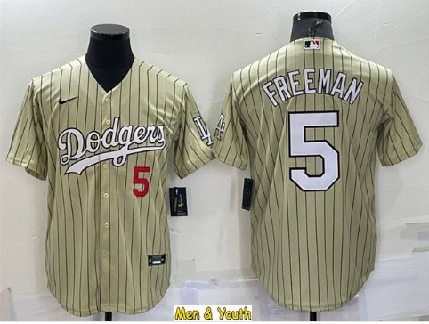 Men's & Youth Freddie Freeman Dodgers Jersey Gold Pinstripe CoolBase League