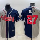Men's Braves #27 Austin Riley Split Player Jersey Grey Blue