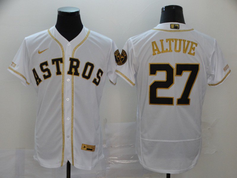 Mens Astros 27 Jose Altuve Flex Base Jersey White Nike Alternate