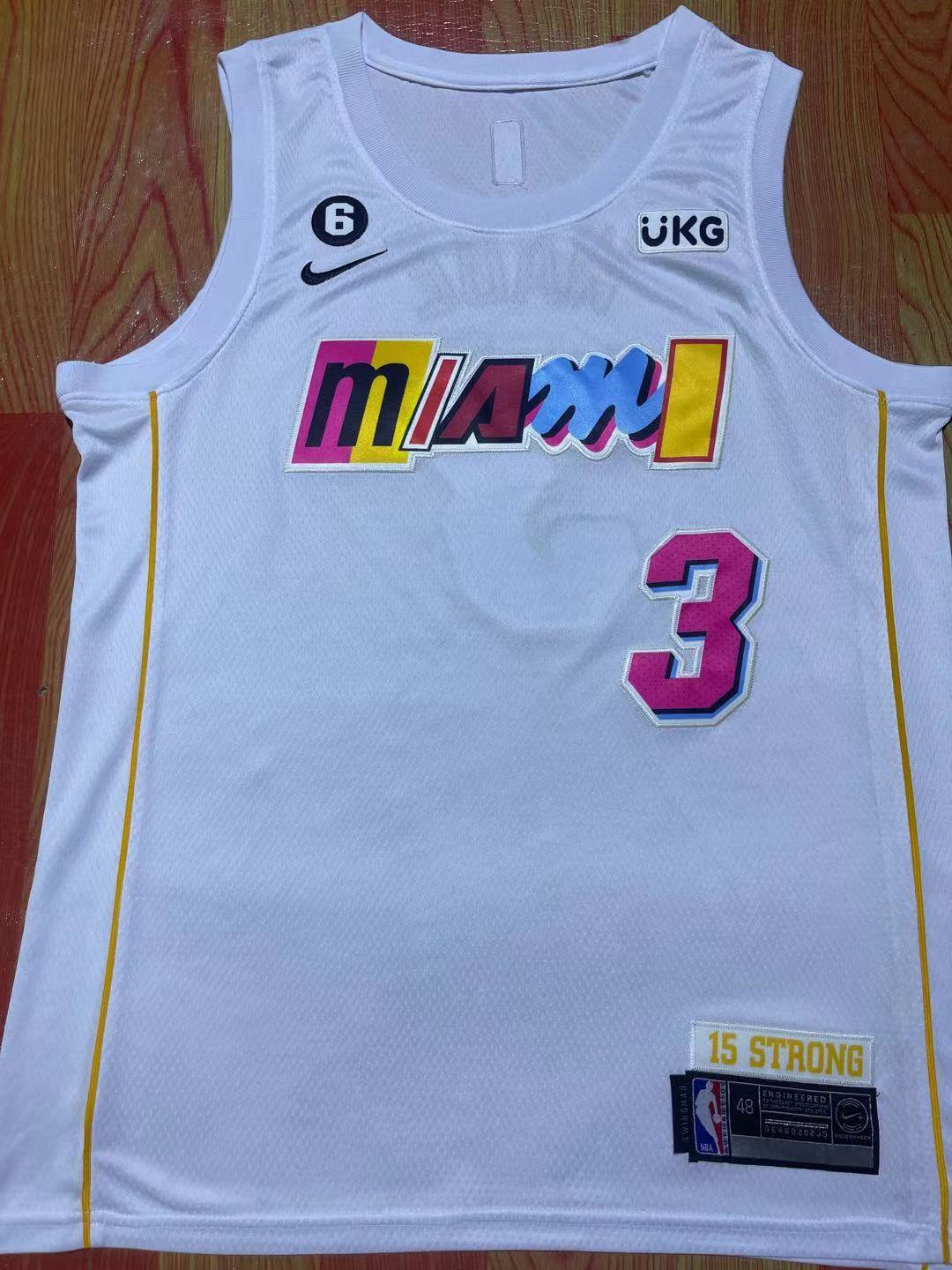 Men's Heat #3 Authentic Dwyane Wade City Jersey White