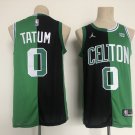 Men's Celtics #0 Jayson Tatum Jersey Black Green Split Spliced Division Jersey