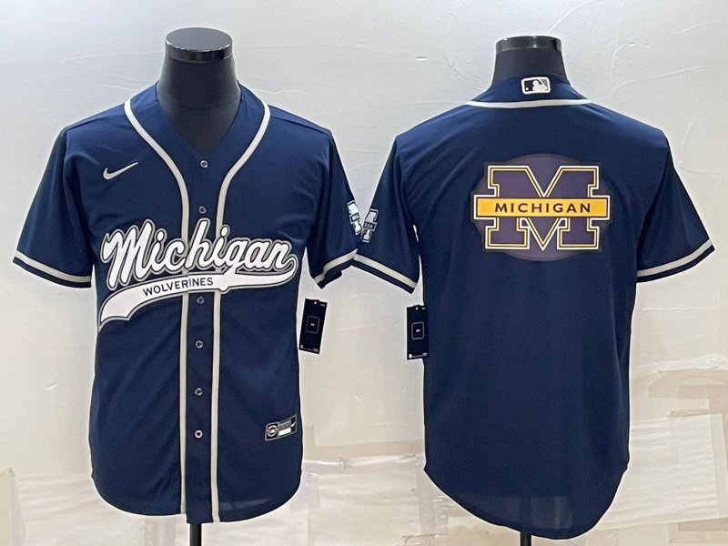 Men's MICHIGAN WOLVERINES College Baseball Teams Jerseyy Navy Blue
