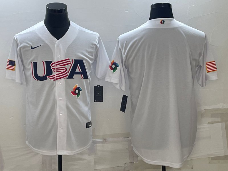 Men's 2023 Team USA World Baseball Cups Jersey White Blank 1