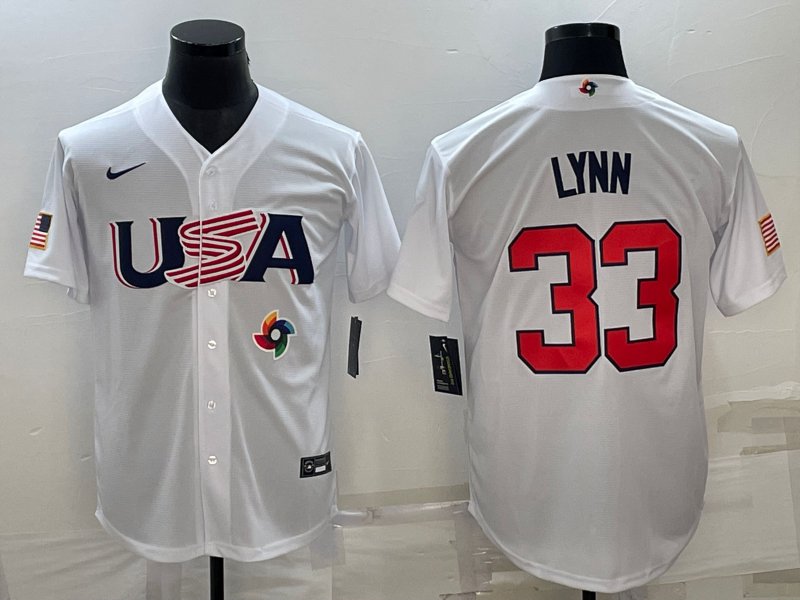 Men's 2023 Team USA World Baseball Cup Jersey White #33 Lance Lynn 1