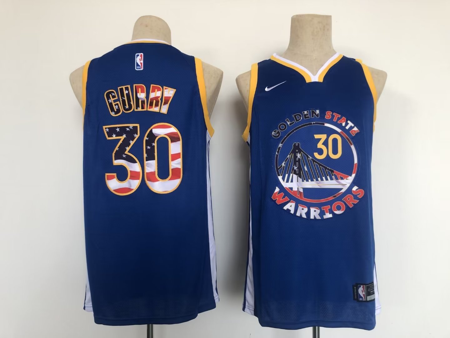 Men's Warriors #30 Stephen Curry Jersey USA Flag Blue