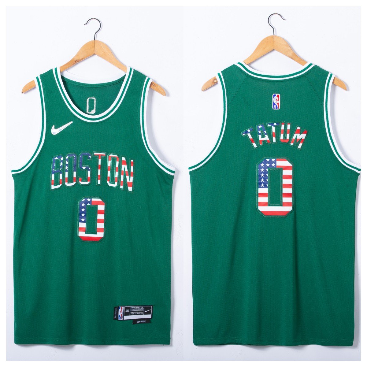 Men's Celtics #0 Jayson Tatum 75TH Jersey Green USA Flag Version