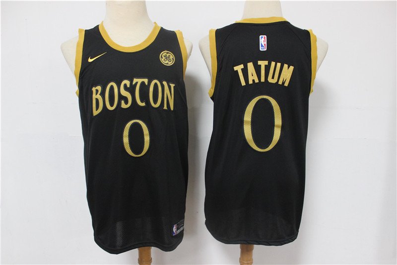 Men's Boston Celtics #0 Jayson Tatum Player Jersey Black Gold