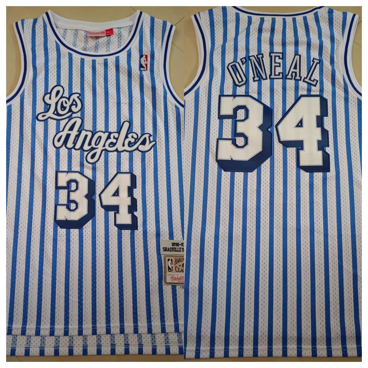 Mens Lakers Shaquille O'Neal #34 Throwback Jersey white stripe