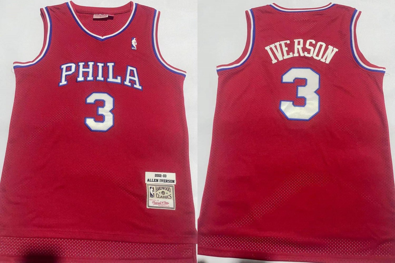 Men's Mitchell & Ness 76ers #3 Allen Iverson Classic Jersey Red
