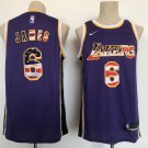 Men's LA Lakers #6 LeBron James USA Flag Jersey Purple